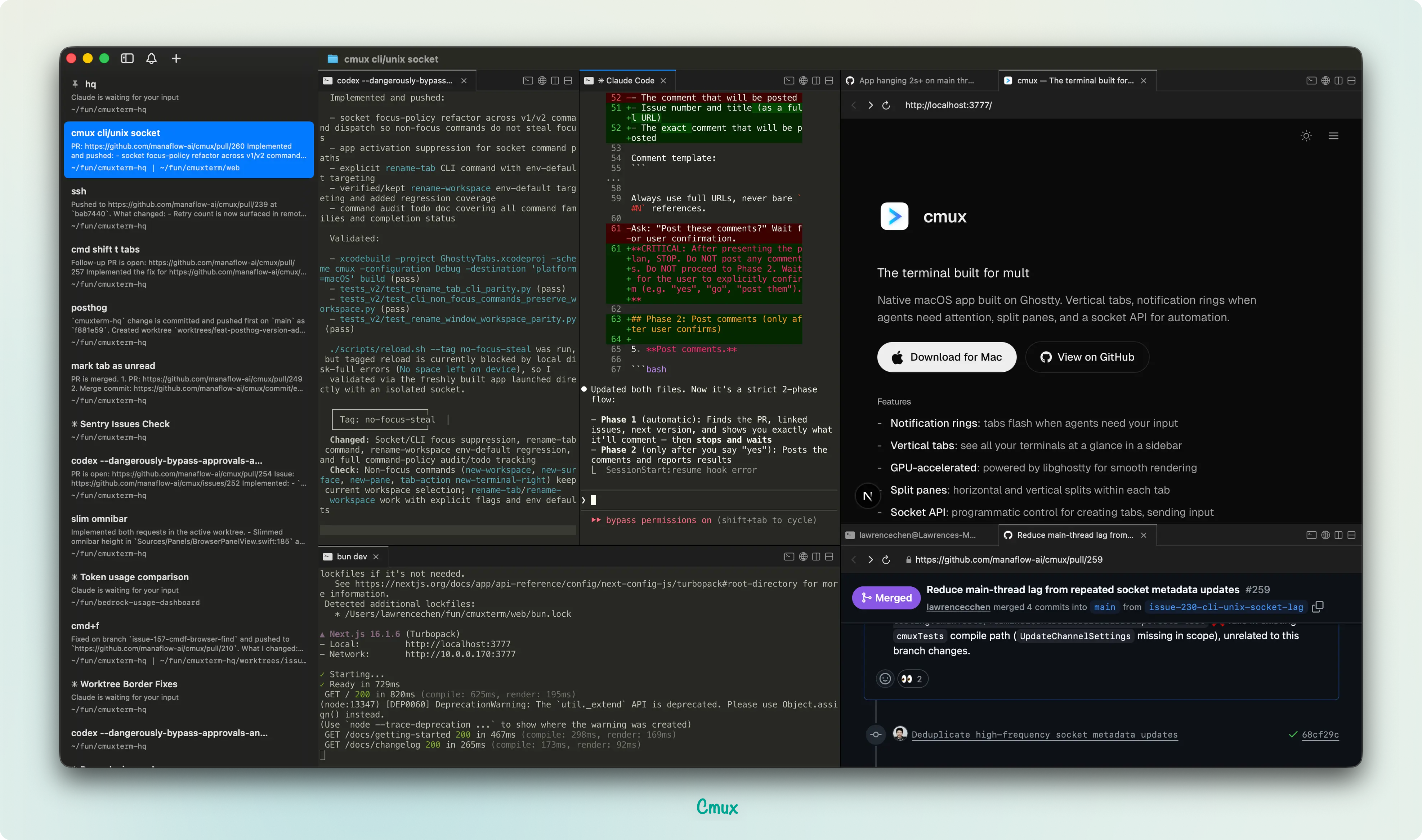 cmux macOS app with built-in browser pane