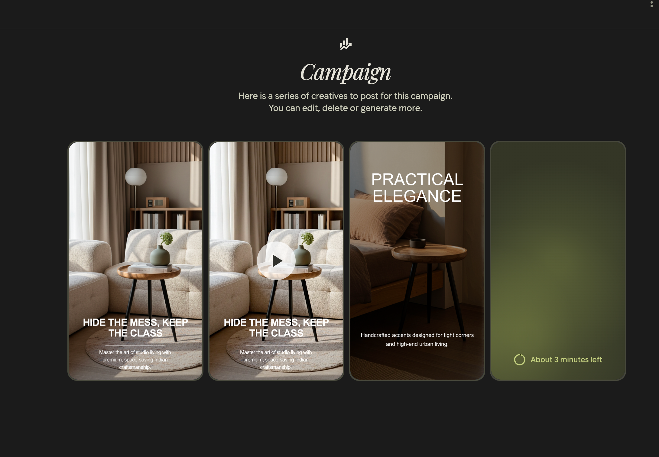 Pomelli campaign creative generation screen